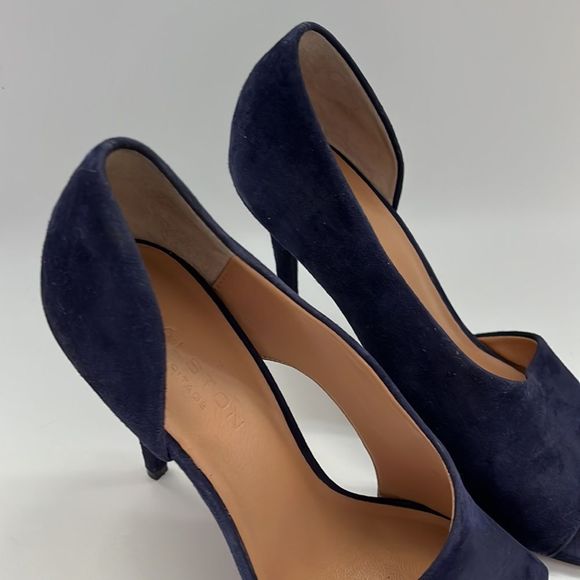 HALSTON Blue Suede Leather Slip On Heels Size 8 - Picture 5 of 9